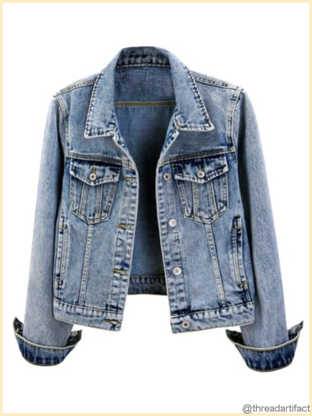 Distressed Denim Jacket Button Down Trucker Coat Western Style